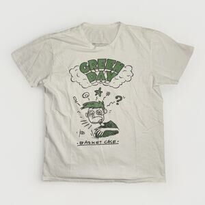 Green Day Basket Case Graphic Band T-Shirt White Large 21x27 Punk Rock Tee